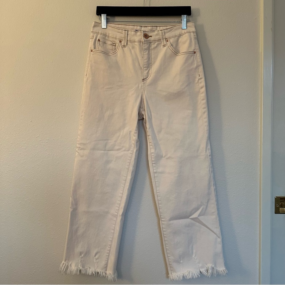 Inc Denim Frayed Hem Cropped Pants | off white color/ivory